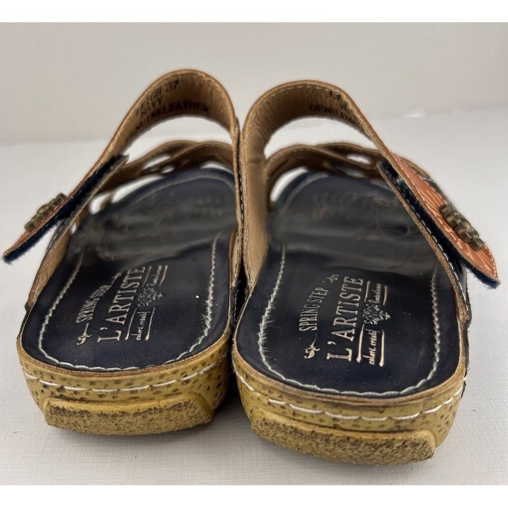 L'Artiste by Spring Step Womens Leigh Leather Slide Sandal Navy Multi EU37 6.5-7 - Picture 3 of 11